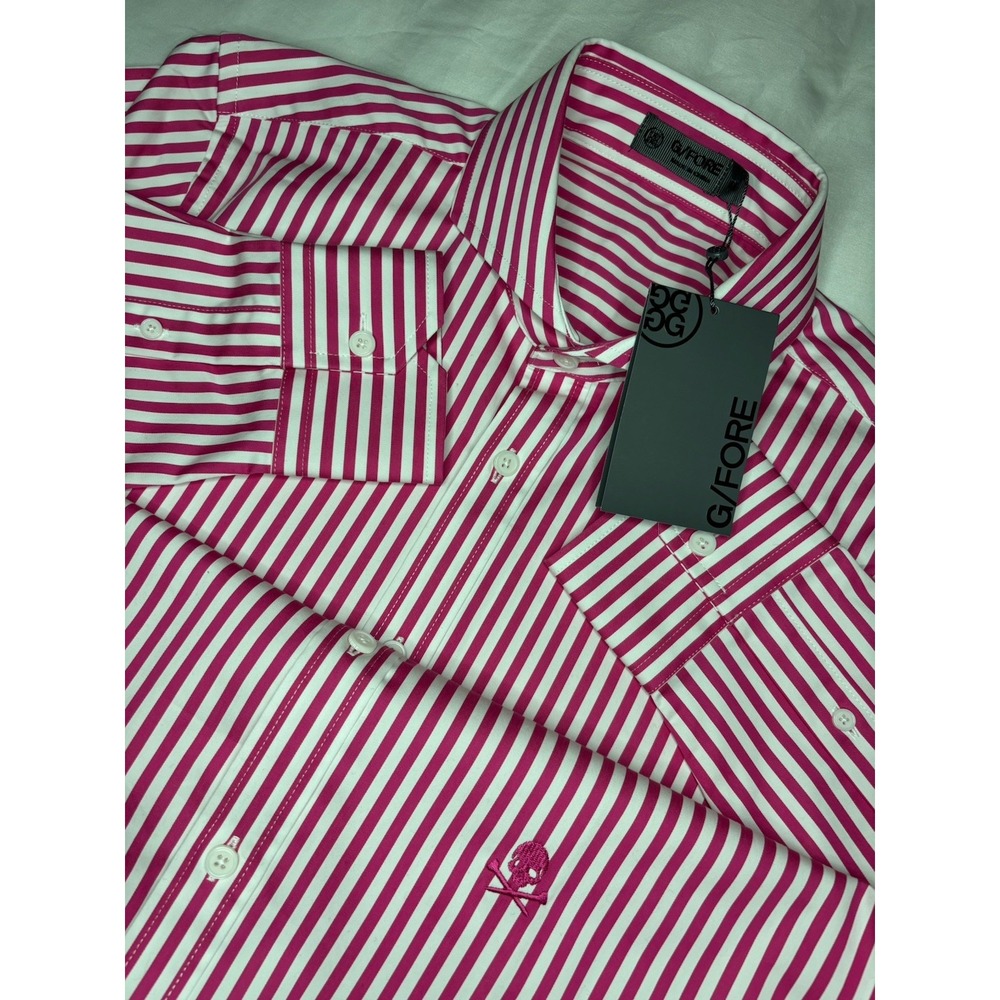 G/Fore G4 Men's Medium Long Sleeve Button Up Shirt Pink Striped Skull NWT‎ $185